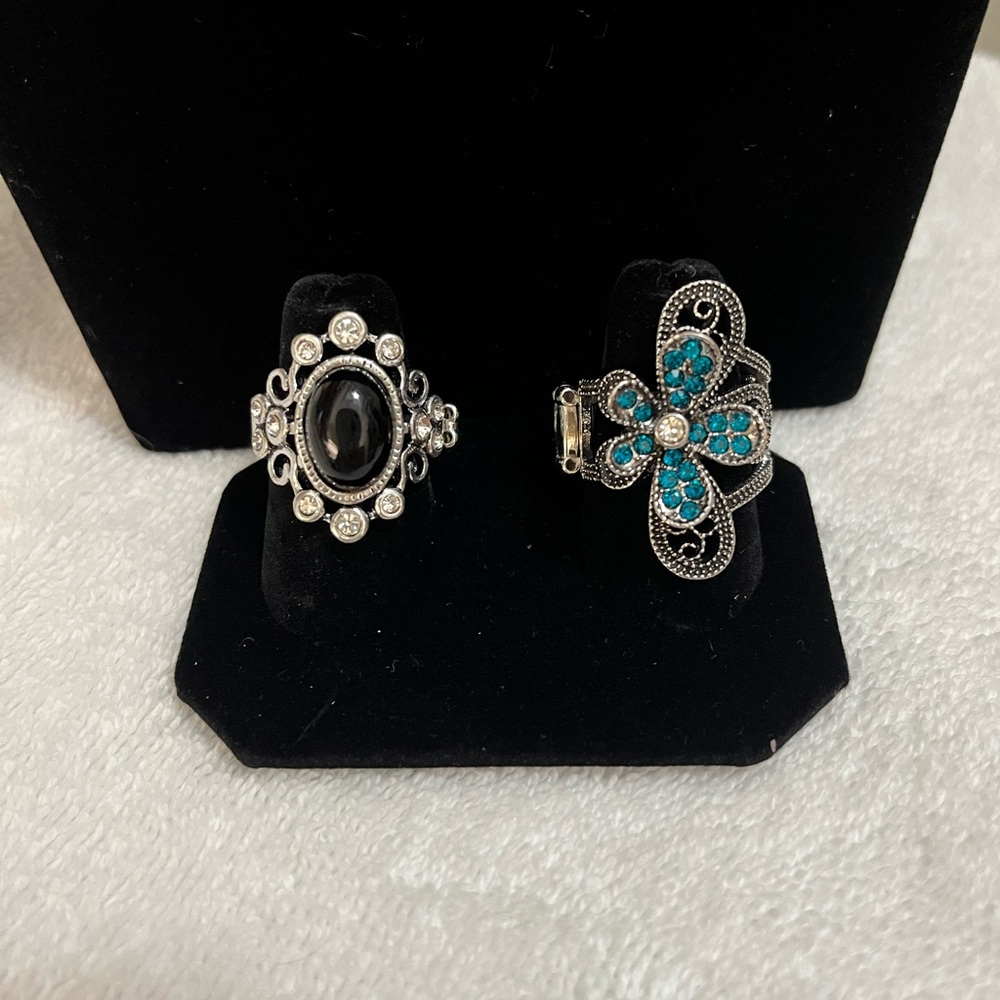 Elegant Fashion Fancy Black and Blue Stone Ring Set